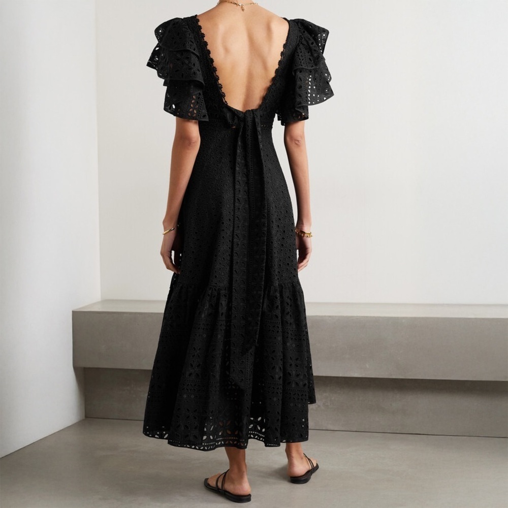 Charo Ruiz Ibiza Linda Ruffled Broderie Anglaise Midi Dress - Size L - Black - Picture 3 of 15